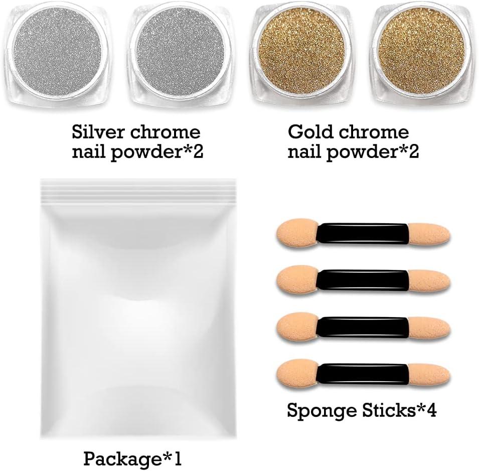 BPrettier Nail Chrome Powder Gold Silver Chrome Nail Powder 4 Jar Chrome  Nail Powders Glitter Nail