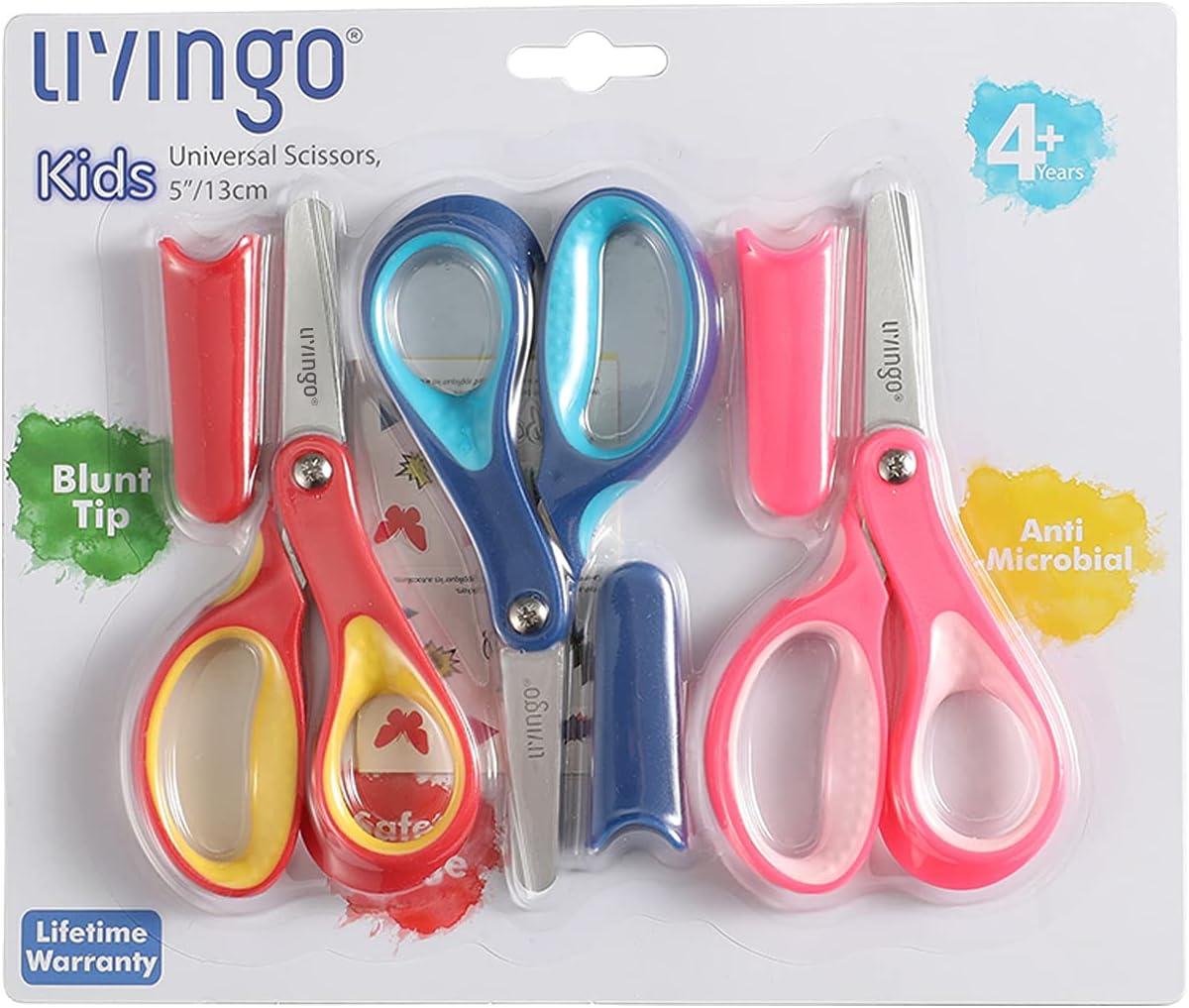  LIVINGO 3 Pack 5” Kids Scissors, Left/Right Handed Blunt  Stainless Safety Toddler Preschool Child Scissors with Cover, School  Classroom Craft Supplies for Teachers, Yellow/Blue/Gray : Toys & Games