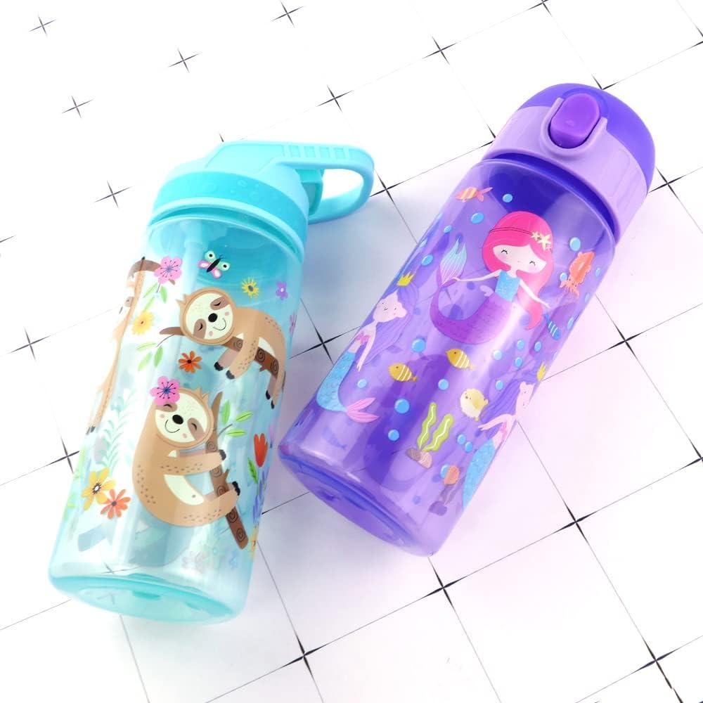 16 oz Kids Water Bottles with Straw Lid & Handle, 6 Pack Personalized Plastic  Water Bottle