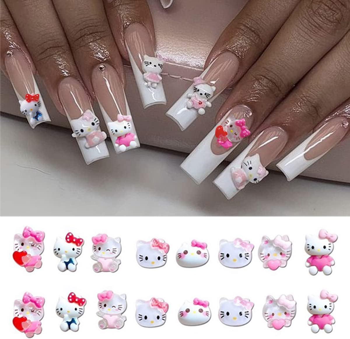 medium hello kitty nails with charms｜TikTok Search