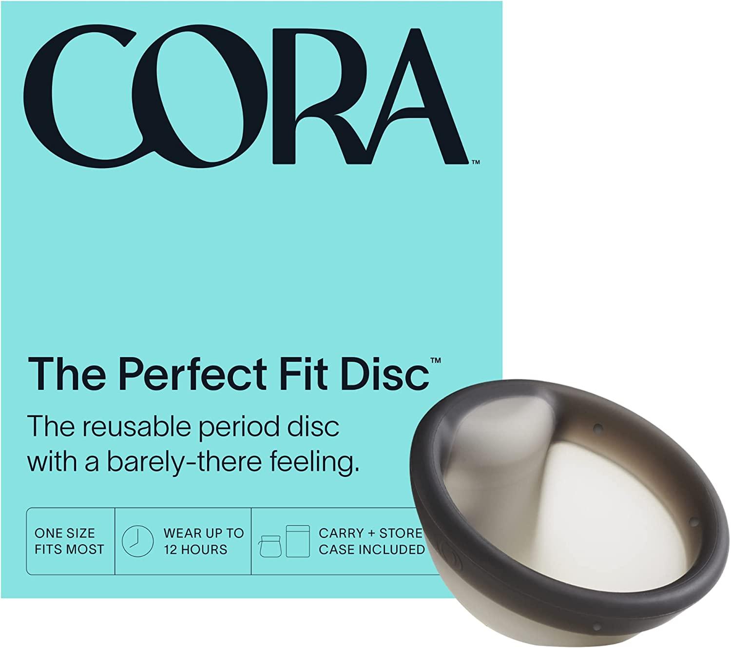 Cora Disc, Reusable Period Disc, Wear Up to 12-Hours, Sustainable  Alternative to Tampons/Pads, for Light or Heavy Flows, Leak Proof, Medical Grade Silicone