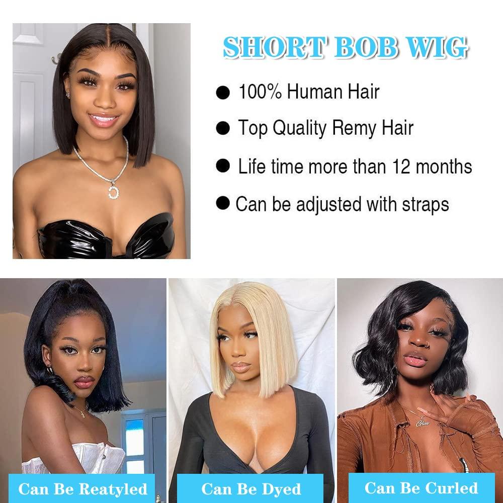 14Inch Short Bob Wigs Human Hair Straight V Part Wigs Brazilian Human Hair  Wigs For Black Women No Leave Out V Part Bob Wigs No Sew in NO Glue 150%  Density Natural