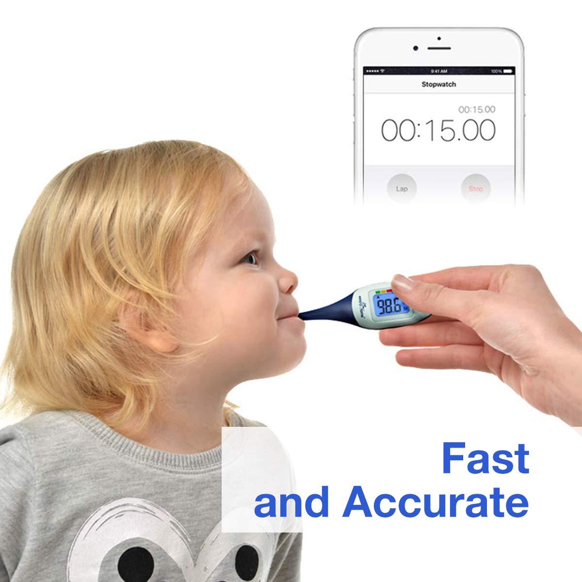 Digital Medical Baby Fever Oral Thermometer, Rectal or Axillary Underarm Body Temperature Measurement with Backlit LCD Display, Waterproof Flexible