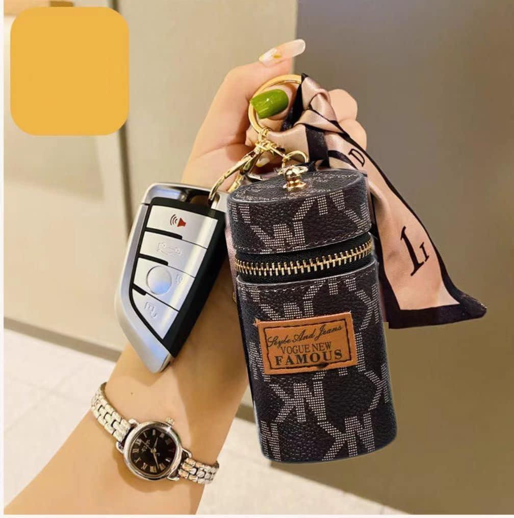 Voitead 2Pcs Lipstick Organizer Luxury PU Leather Lip Gloss Bag Mini Case  with Keychain Girls travel Lipgloss Makeup Storage Case for Purse Perfume  Fingernail Polish Car key (2 Pcs Classic)