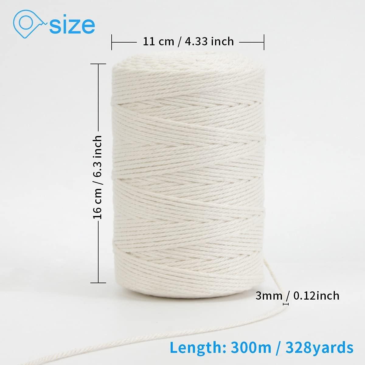 Macrame Cord, DAOFARY 100% Natural Cotton Rope 3mm x 328 Yards 4 Strand  Twisted Macrame Rope Cotton Twine String for DIY Crafts Knitting Dream  Catcher