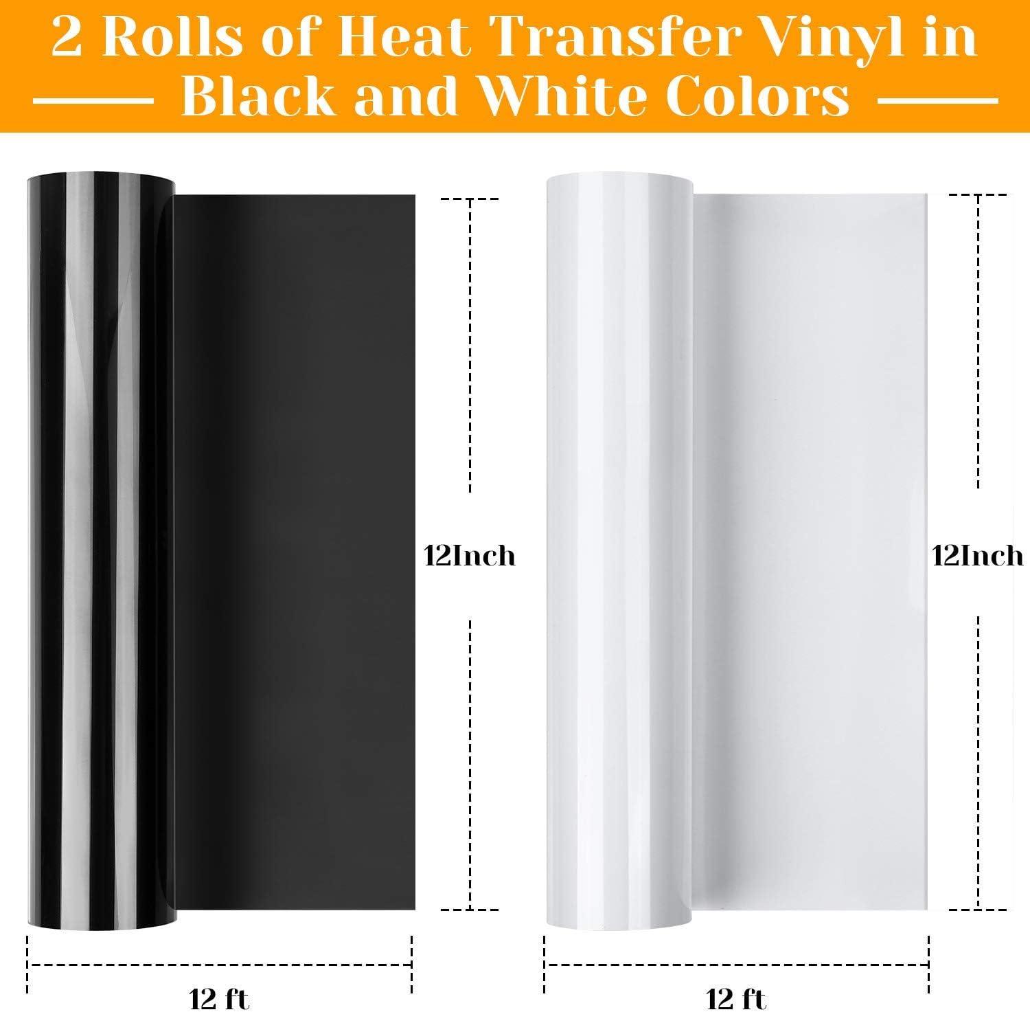Heat Transfer Vinyl HTV Rolls, 2 Kinds Iron on Vinyl Bundle 12x12