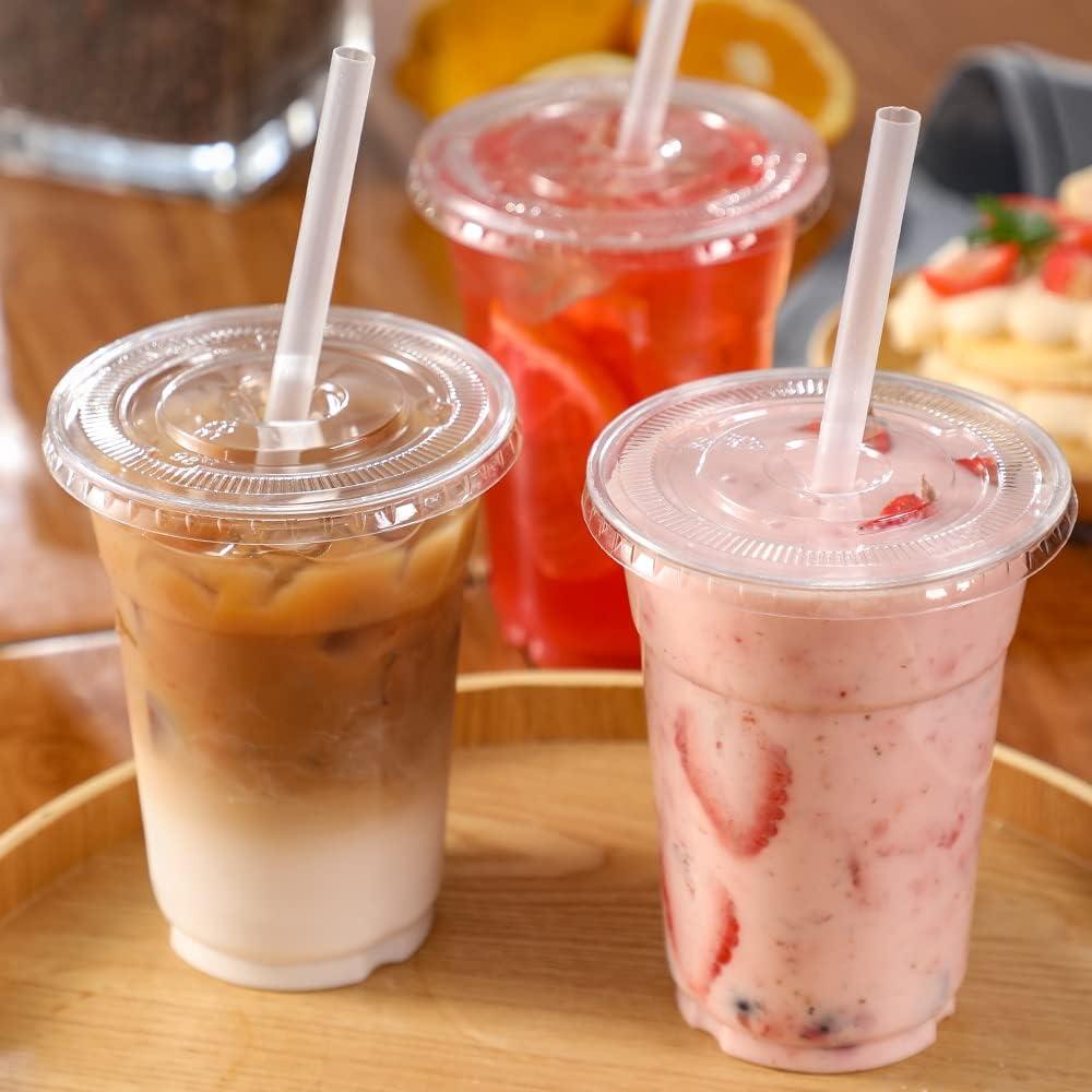 Disposable Small Paper Cup with Lids Straws Cool Milkshake Cold Drink 8 oz