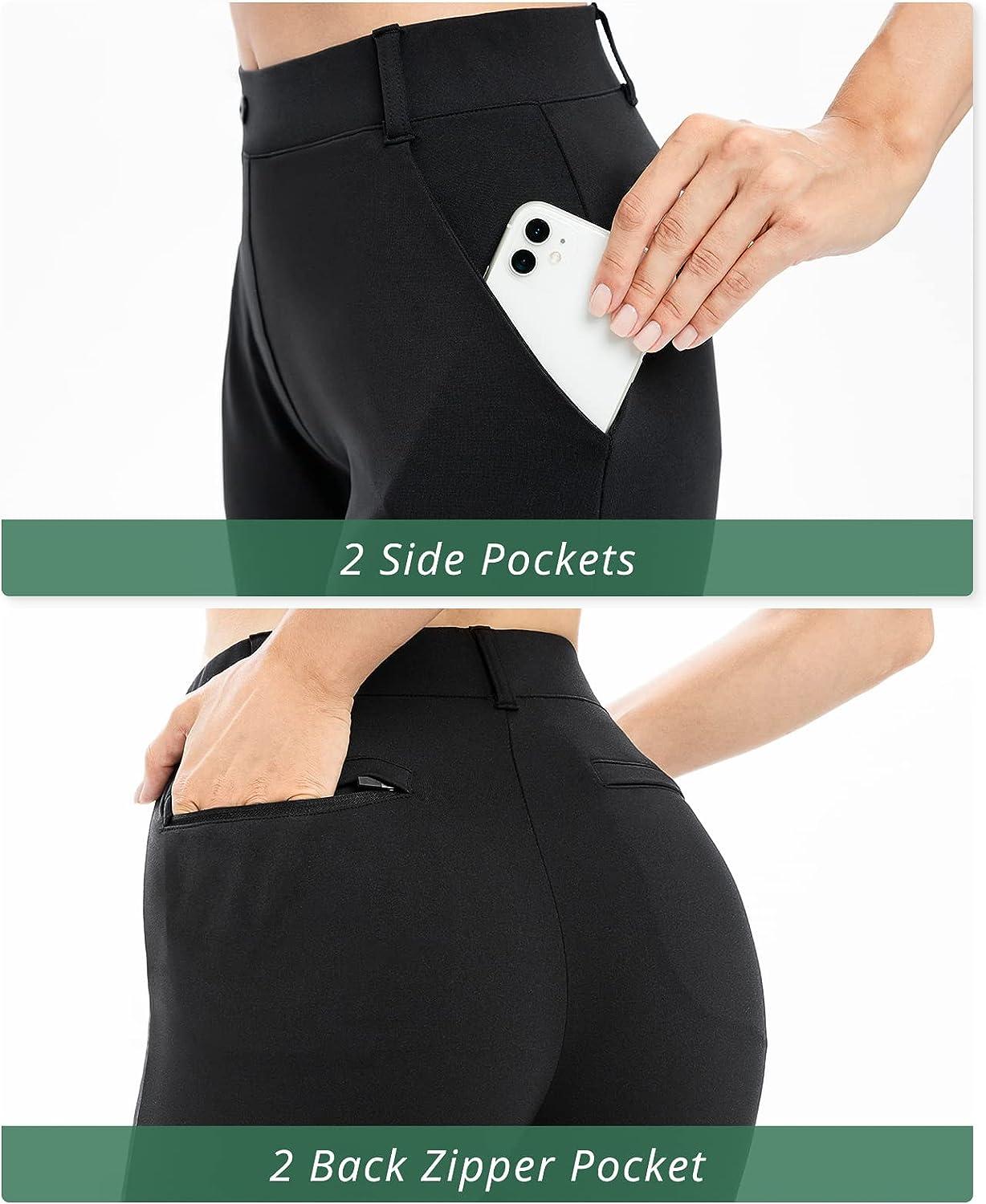 Women's Yoga Dress Pants with 4 Pockets, 29/31/33/35 Black Work Pants  Business Casual, Bootcut Stretch Slacks for Women