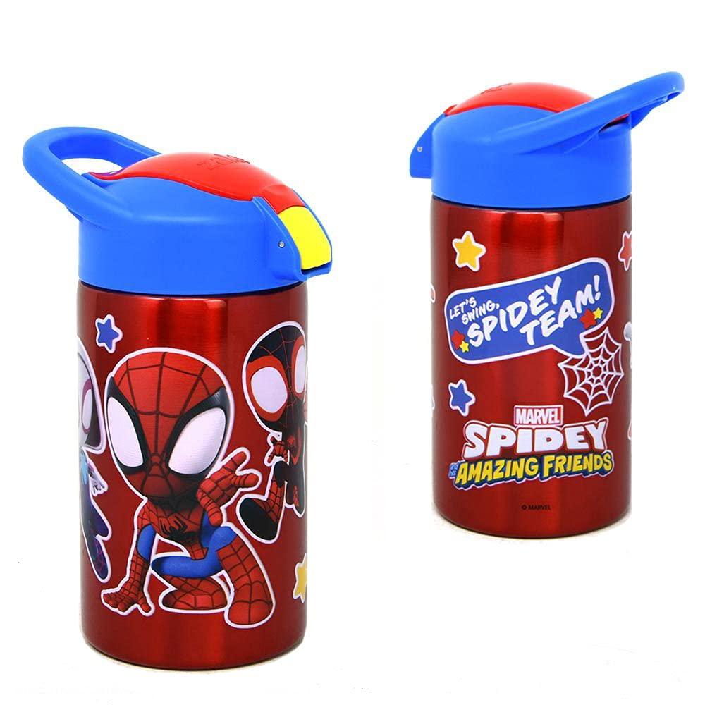 Zak Designs Inc. Spidey and Friends Stainless Steel Bottle for Kids - Spider -Man Kids Insulated Water Bottle with Push Button Spout Perfect Water Bottle  for Kids for School Days and Trips 