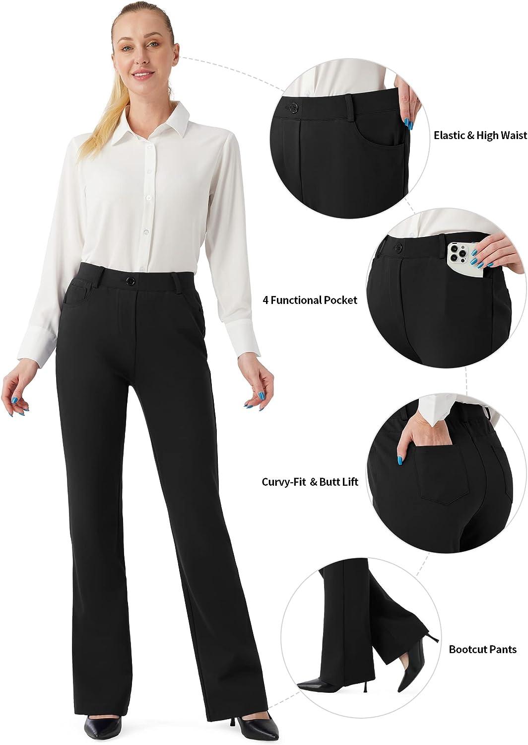 NIMIN High Waisted Work Pants for Women Straight Leg Office Dress Pants  Trousers with Pockets Black Large at Amazon Women's Clothing store