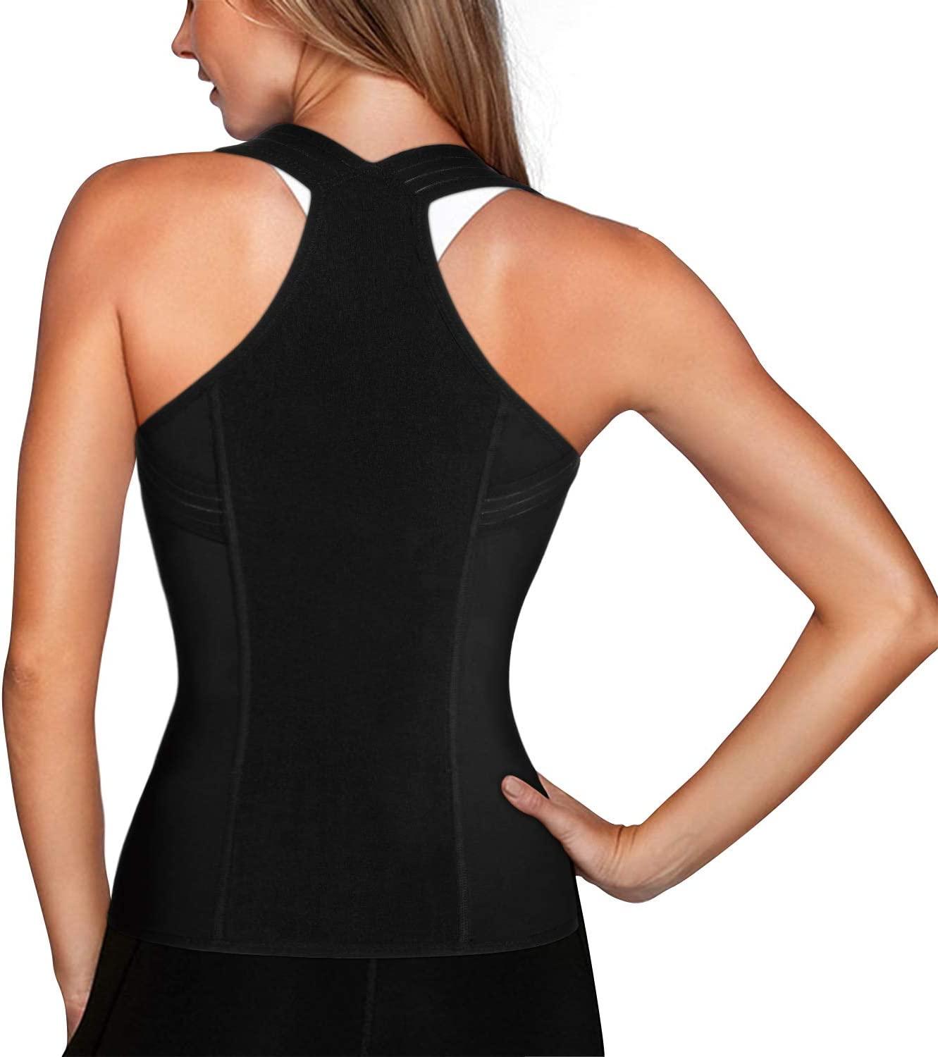 Women Back Braces Posture Corrector Waist Trainer Vest Tummy Control Body  Shaper for Spinal Neck Shoulder and Upper Back Support (L Black) Large  (Pack of 1) Black
