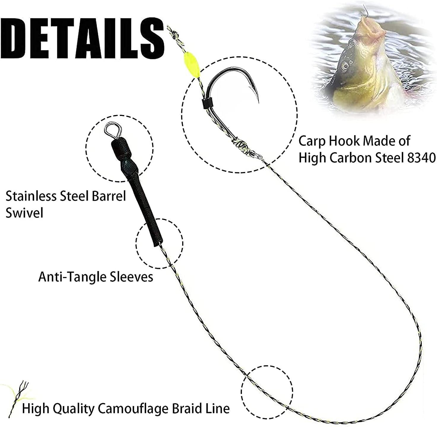 YOTO Carp Fishing Hair Rigs - 24Pcs High Carbon Steel Curved