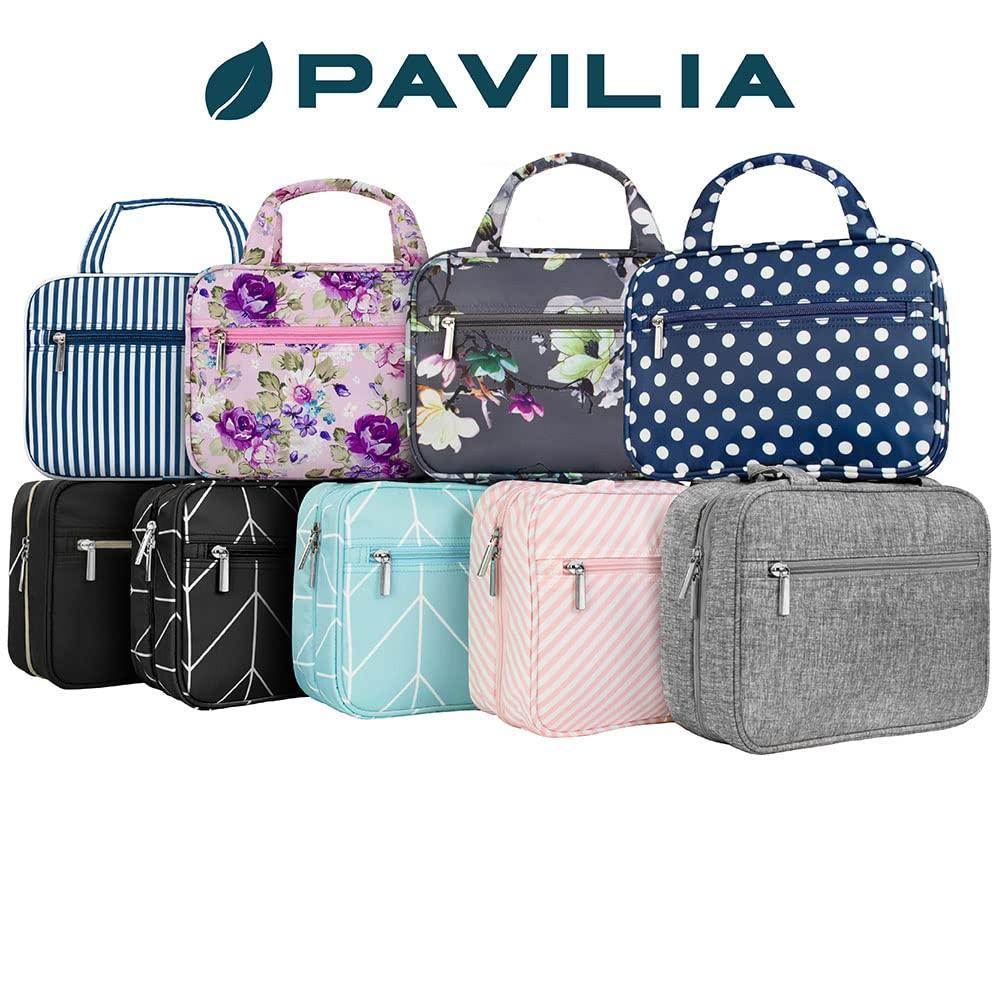 PAVILIA Hanging Toiletry Bag for Women Men, Travel Foldable Toiletries Bag, Roll Up Cosmetics Jewelry Toiletry Bag, Water Resistant Makeup Organizer