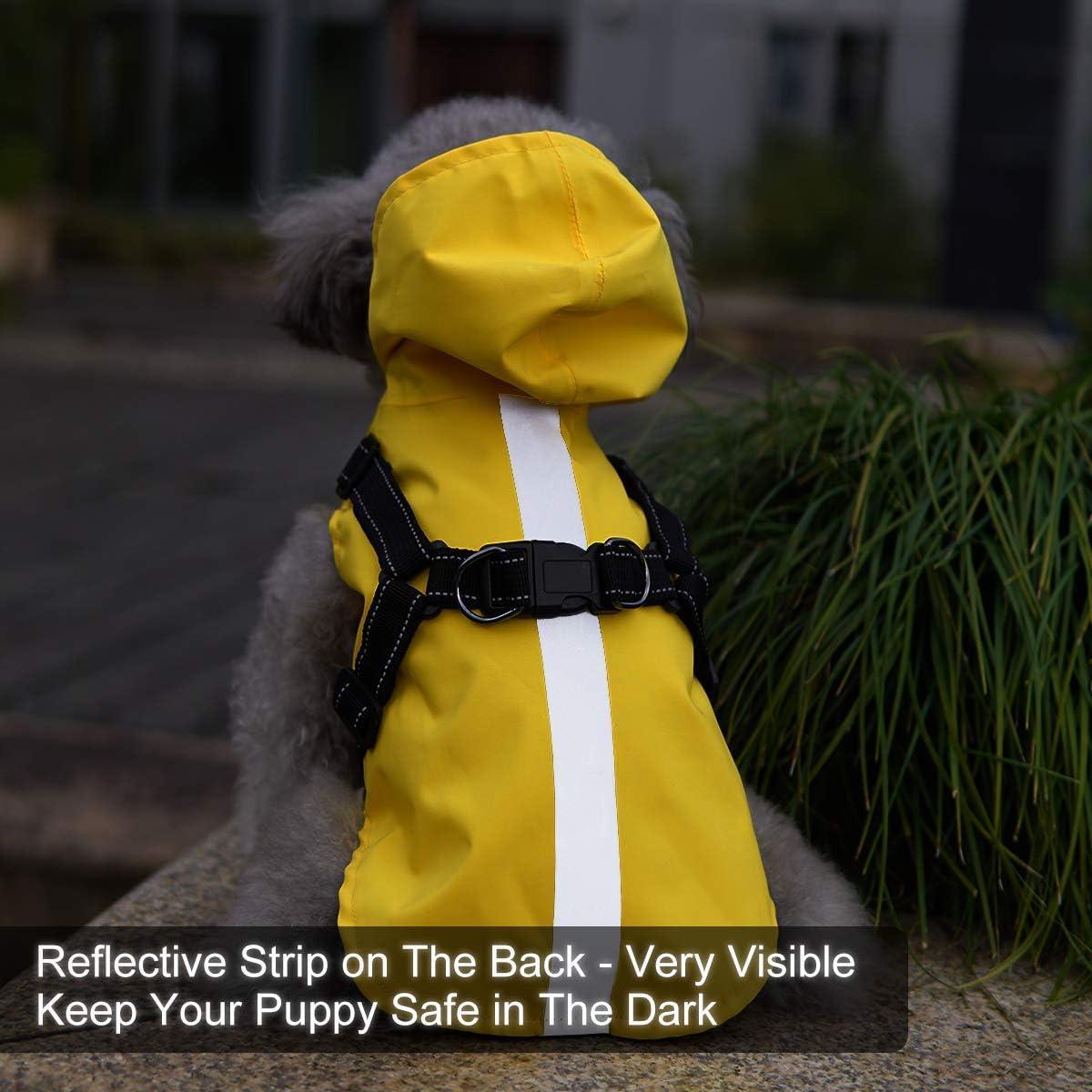 Dog Raincoat with Harness - Waterproof Dog Rain Poncho with Hood