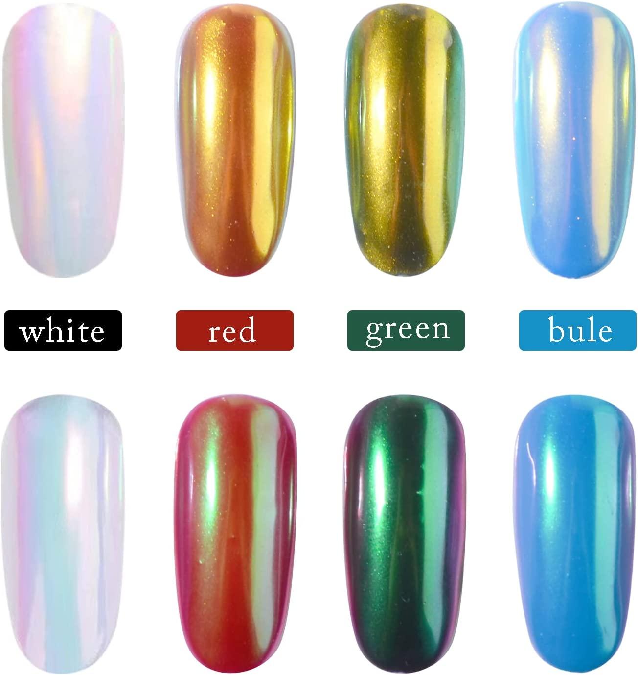 GZMAYUEN 2 Colors Mermaid Chrome Nail Powder, Aurora Iridescent