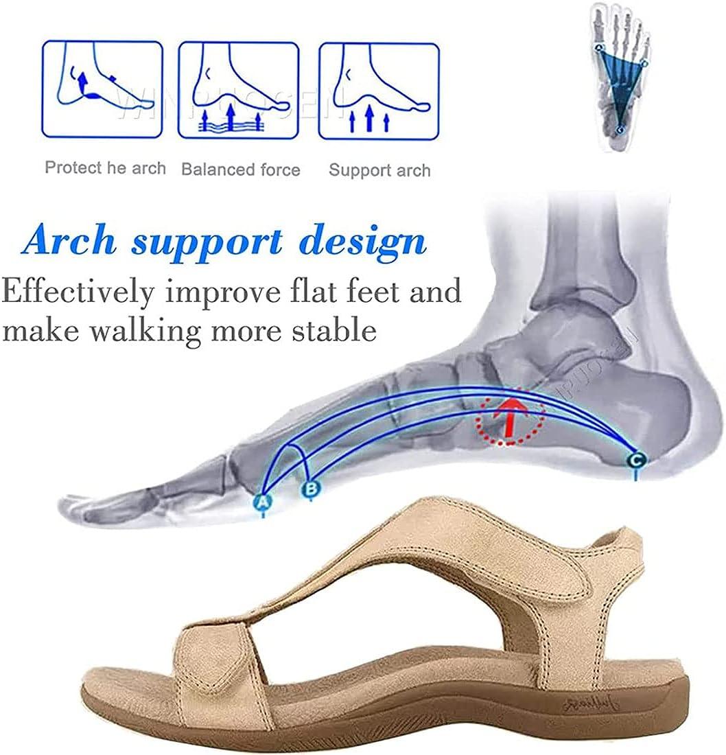 Women's Flat Orthopedic Arch Support Reduces Pain Comfy Sandal Casual  Non-Slip Comfy Adjusting Ankle-Strap Beach Walking Sandals with Arch Support