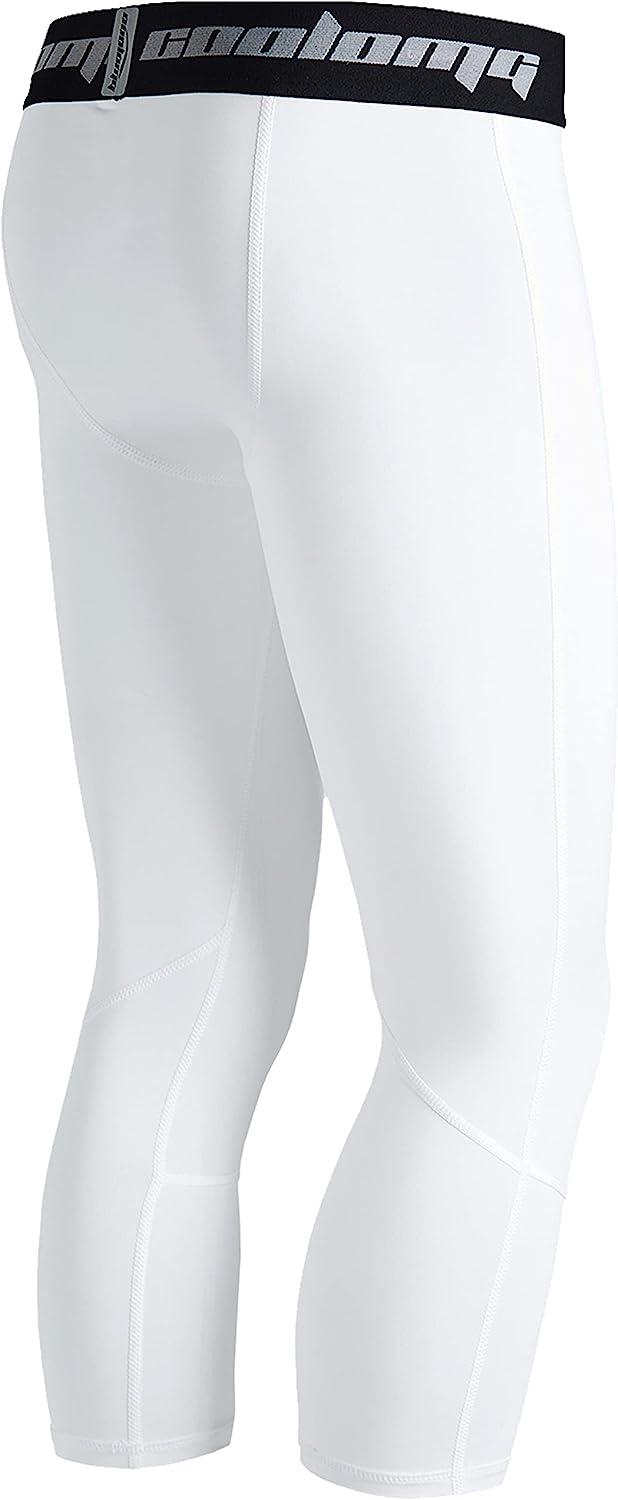 Unlimit Basketball Compression Pants with Pads, White 3/4 Capri