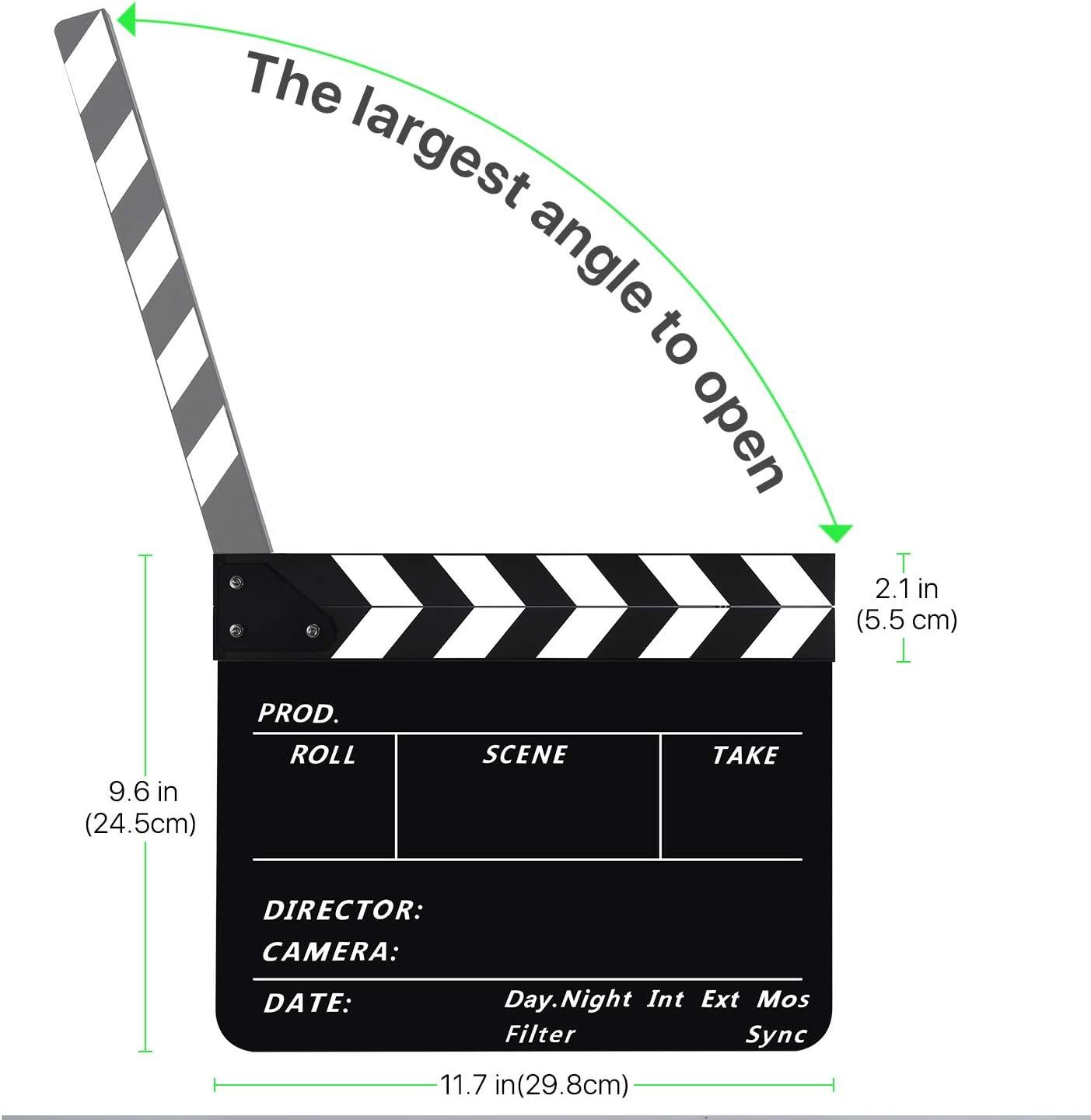 Flexzion Acrylic Plastic Clapboard Director's Clapper Board Dry Erase Cut  Action Scene Slateboard for Hollywood Camera Film Studio Home Movie Video  10x12 with Black/White Sticks