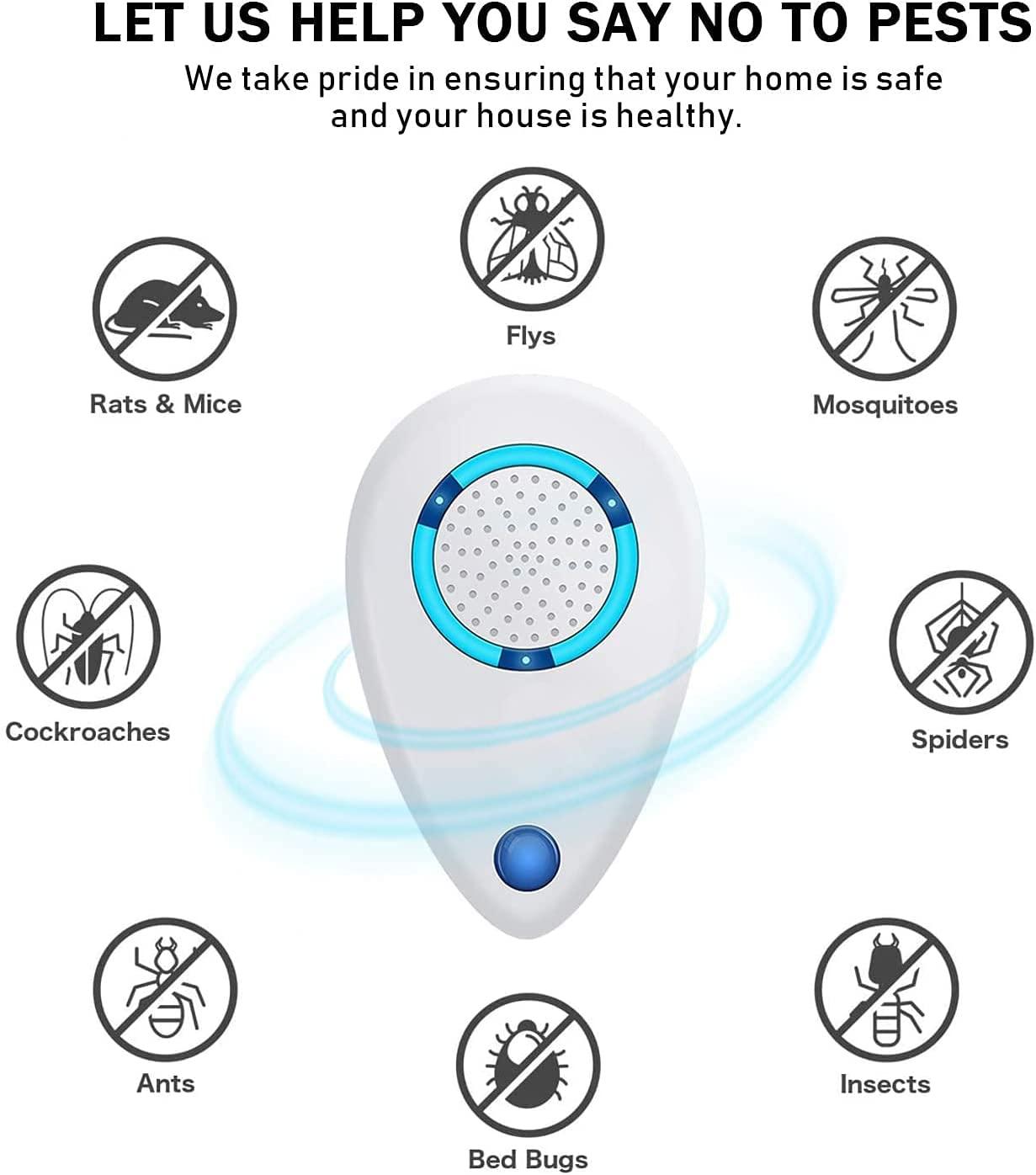 (6 Pack) Ultrasonic Pest Repeller, Electronic Plug in Sonic Repellent pest  Control for Insects Roaches Ant Mice Bugs Mouse Rodents Mosquitoes Spiders
