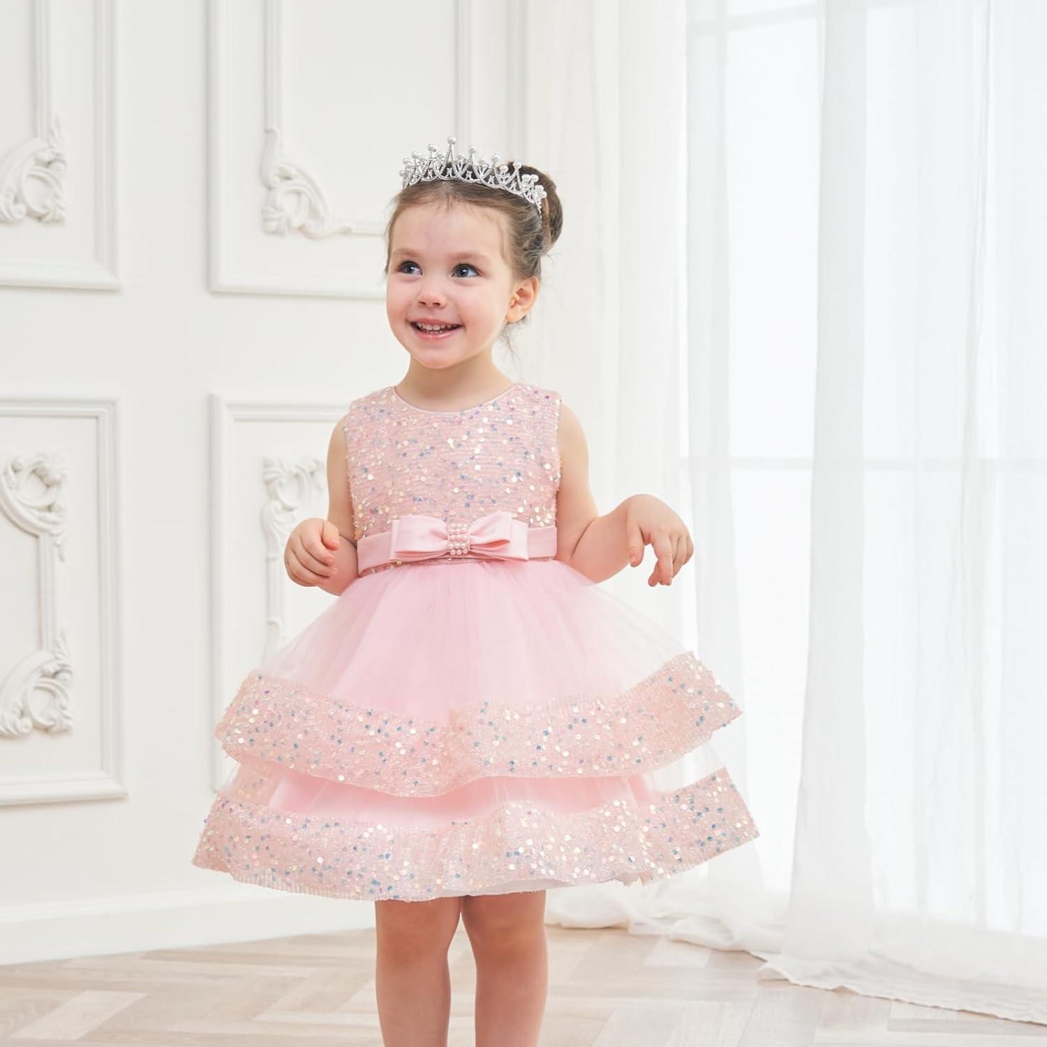 Baby Girl Formal Dresses Toddler Birthday Party Dress Pink Bow Puffy G –  marryshe