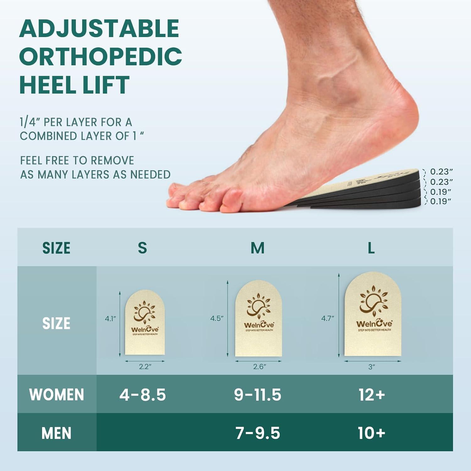 Adjustable Heel Lifts for Women Shoes - Welnove 4 Layers Orthopedic Shoe  Lifts for Leg Length Discrepancy Heel Pain Heel Spur Uneven Legs - Heel  Inserts for Women Men Shoe 7-9 (Medium)