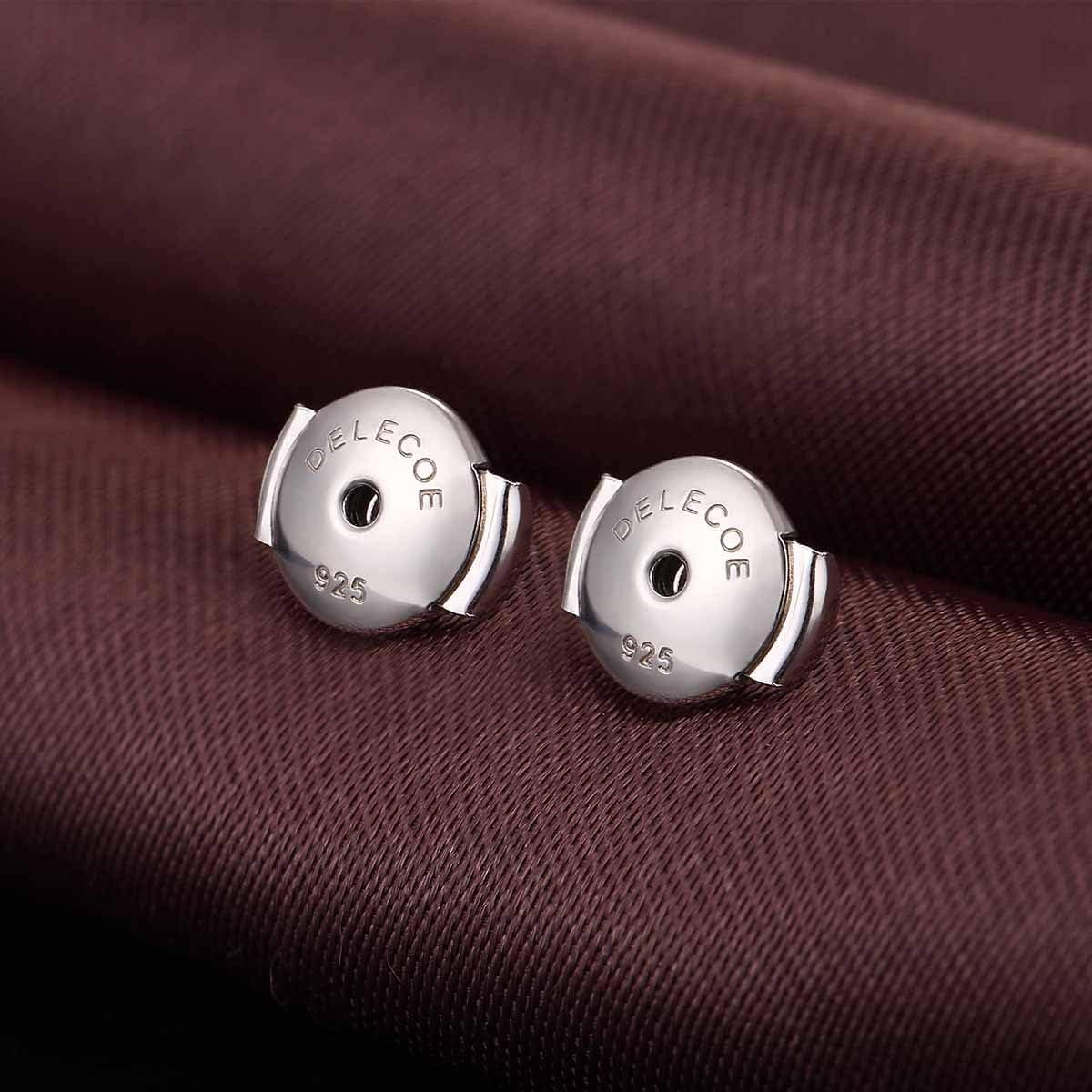 Siwoms 2 Pairs Silver Locking Earring Backs Secure for Diamond Studs, Hypoallergenic Replacements Earring Backings for Notched Post