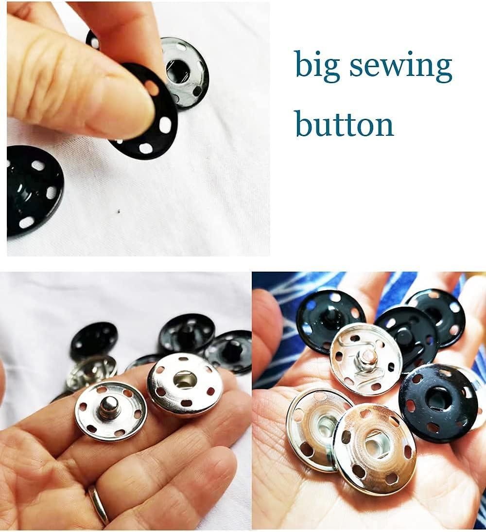 JOSDIOX Large Snaps for Sewing Big Sew on Snap Large Buttons 12 Sets Big  Metal Snap Fastener Buttons Press Button for Sewing Clothing Silvery and  Black (Large Size 0.98IN /25mm)