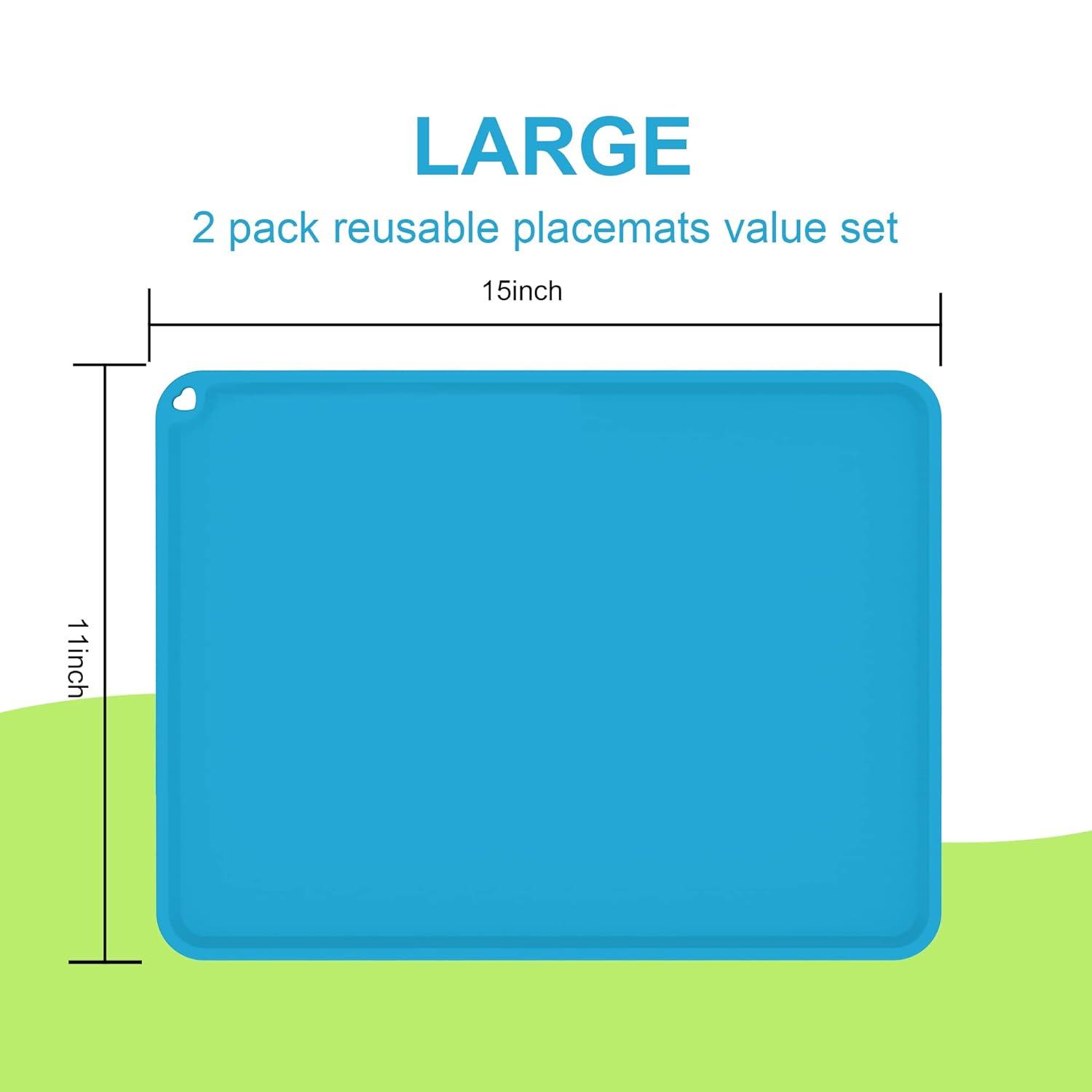 Silicone Kids Placemats, Non-Slip Silicon Placemats for Kids Baby Toddlers  Childrens, Kids Portable Placemat for Dining Table, 2Pack, Blue/Green