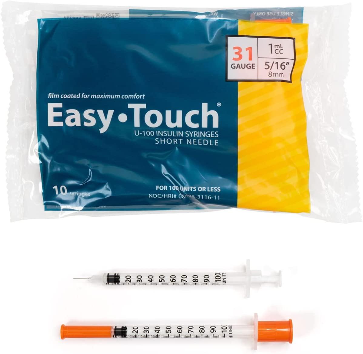 Easytouch U 100 Insulin Syringe With Needle 31g 1cc 516 Inch 8mm Box Of 100 