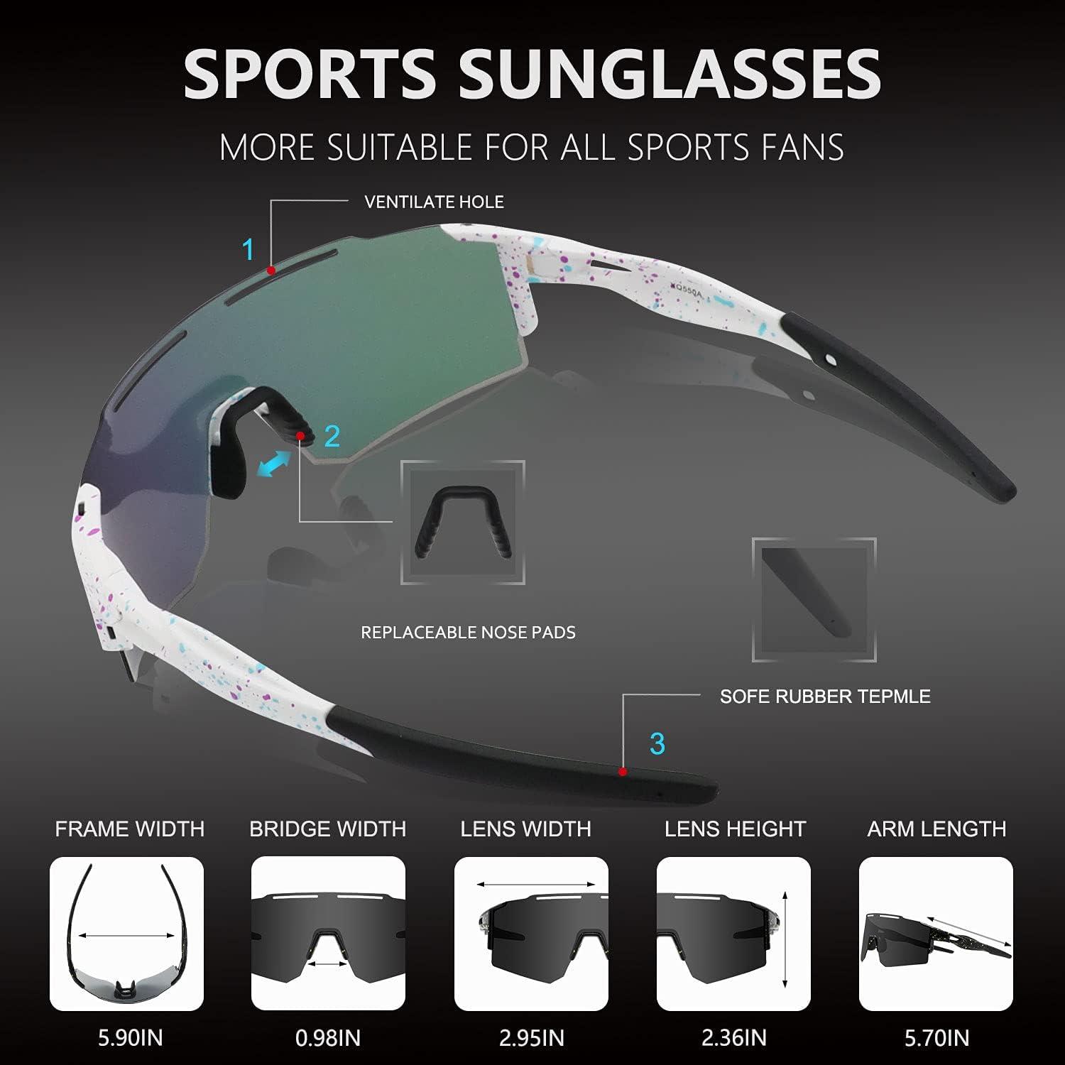 OULAIQI Cycling Sunglasses Polarized Sunglasses for Cycling Men Women with 1  Lens or 3 Interchangeable Lens Baseball Glasses White Pink