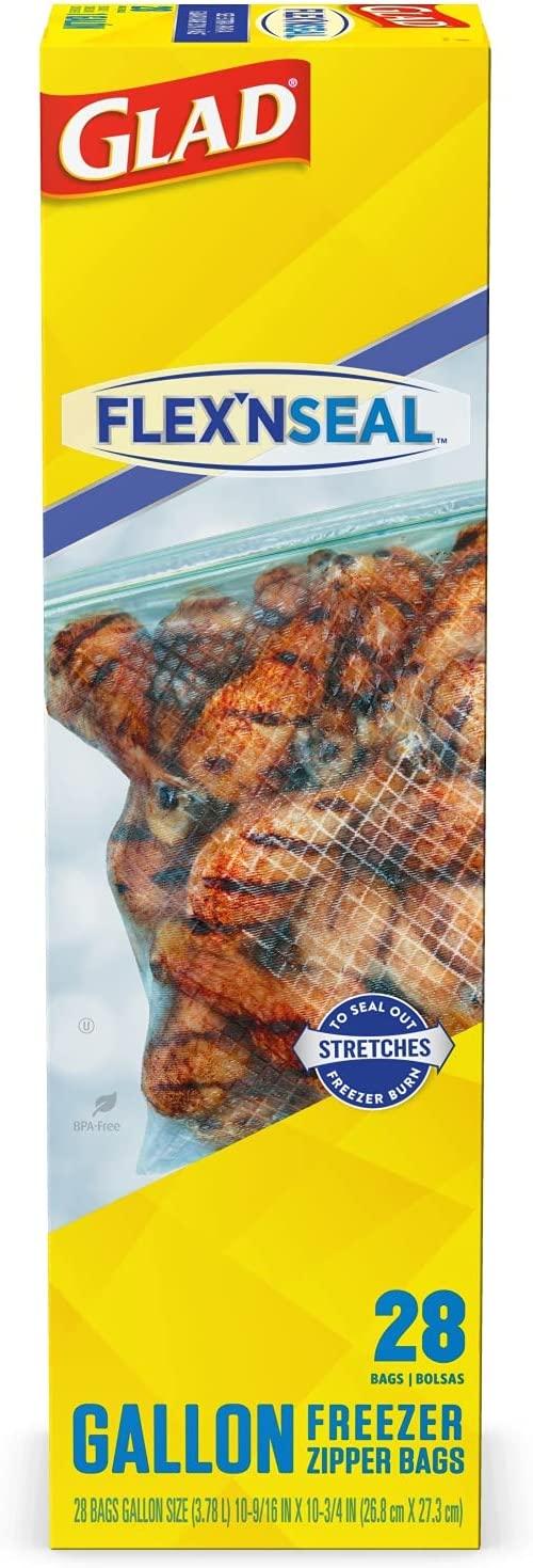Glad FLEXN SEAL Gallon Freezer Zipper Bags, 28 Count (Pack of 4) - Package  May Vary Gallon