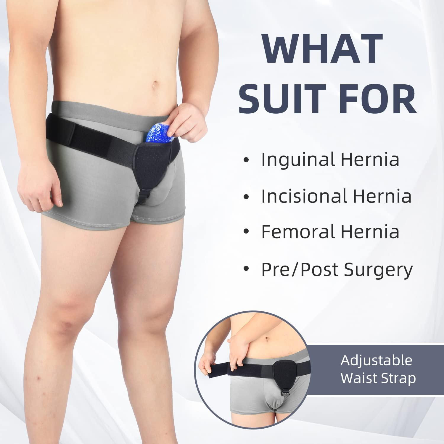 Hernia Belt for Men Inguinal, Hernia Support Truss for Left or Right Side,  with Hot/Cold Pack for Hernia Repair (Small/Medium)
