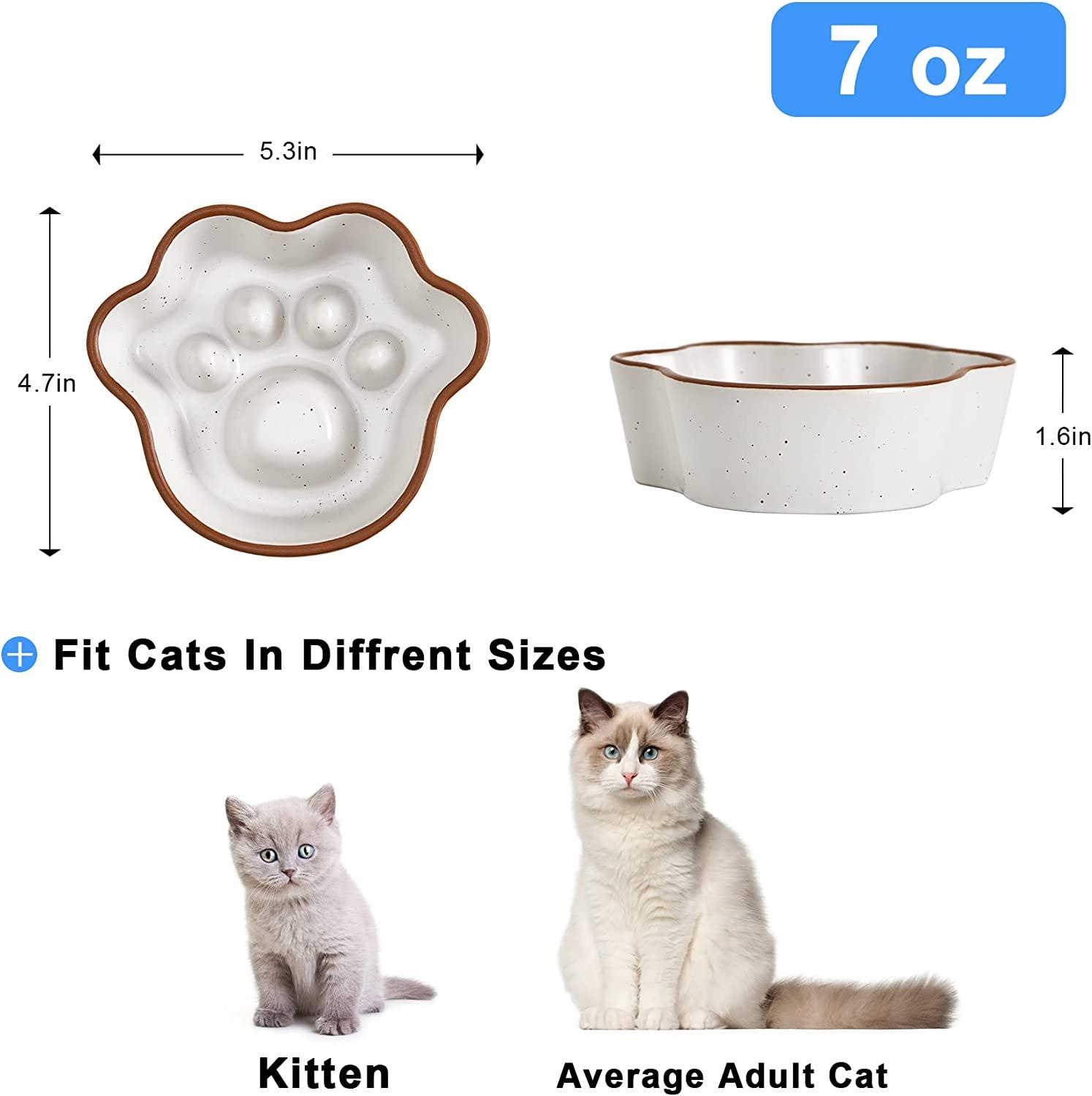 Slow Feeder Cat Bowl,Cat Puzzle Feeder Ceramic Dish with Fish Bone  Design,Fun Interactive Slow