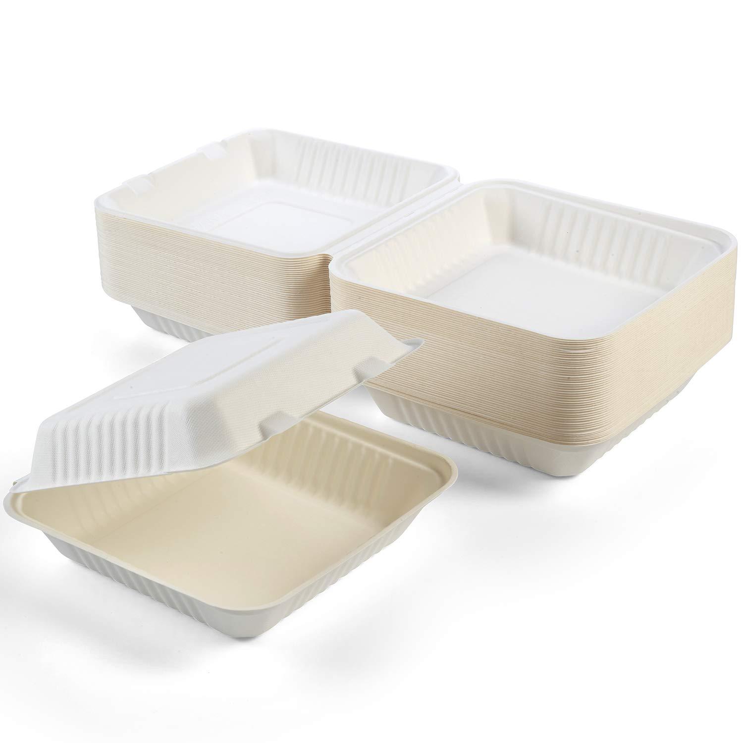  8X8 3Compartment 50-Pack Plastic Clamshell Take Out