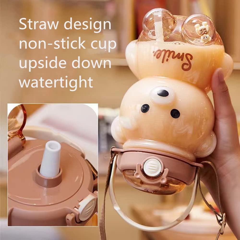 Xigugo Kawaii Bear Straw Bottle Cute Water Bottles with Adjustable