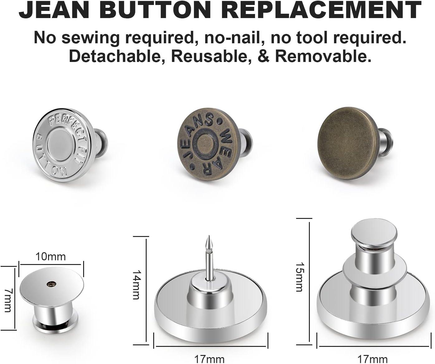 Jean Buttons 17mm Button Pins for Jeans No Sew Instant Button Detachable  Button Make Loose Pants Fit Perfect 