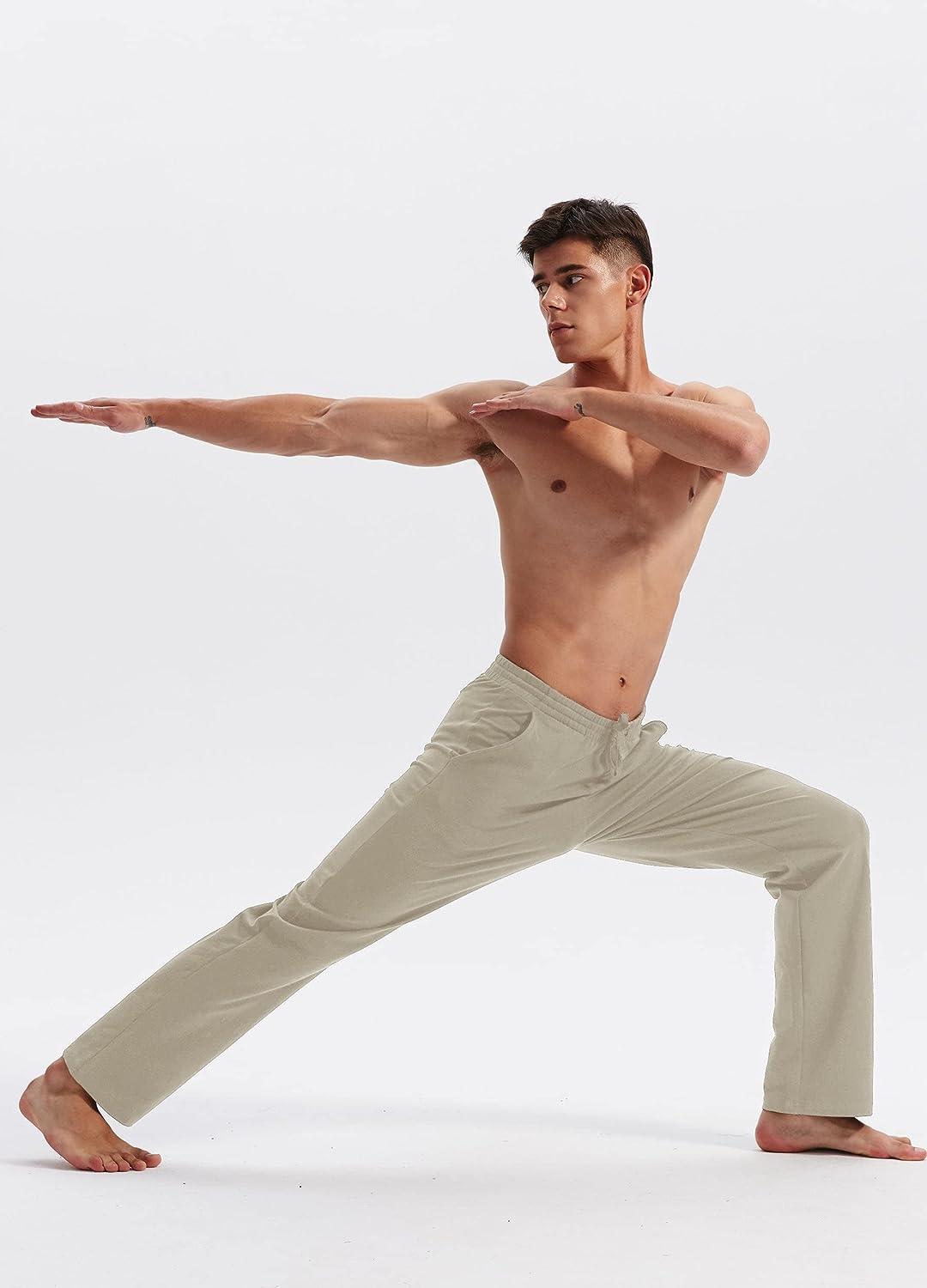 Willit Men's Cotton Yoga Sweatpants Exercise Pants Open Bottom Athletic  Lounge Pants Loose Male Sweat Pants with Pockets Khaki Large