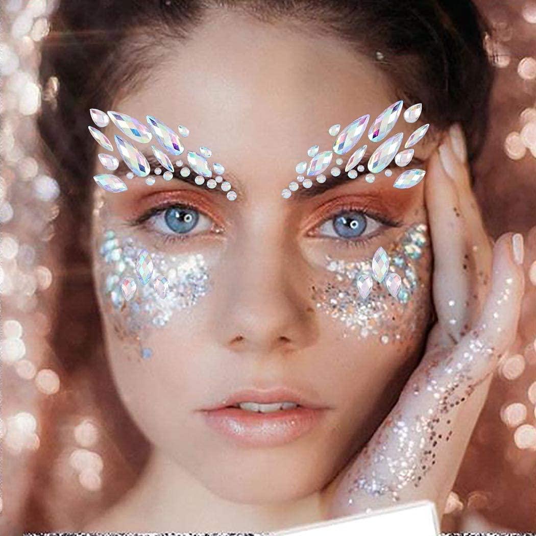 Unusual Makeup and Face Art with Sparkling Rhinestones on the Skin