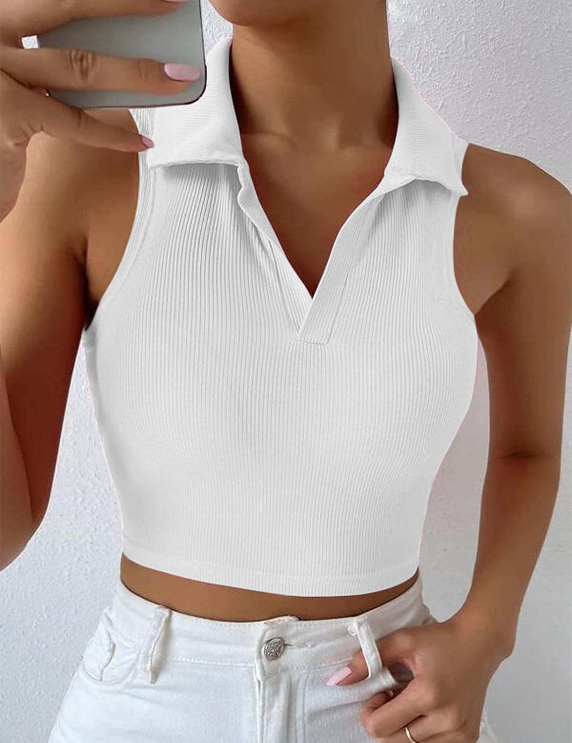 Get ubras Ribbed Cropped Racerback Tank Top Built-In Bra Top-white-S 1 each  Delivered