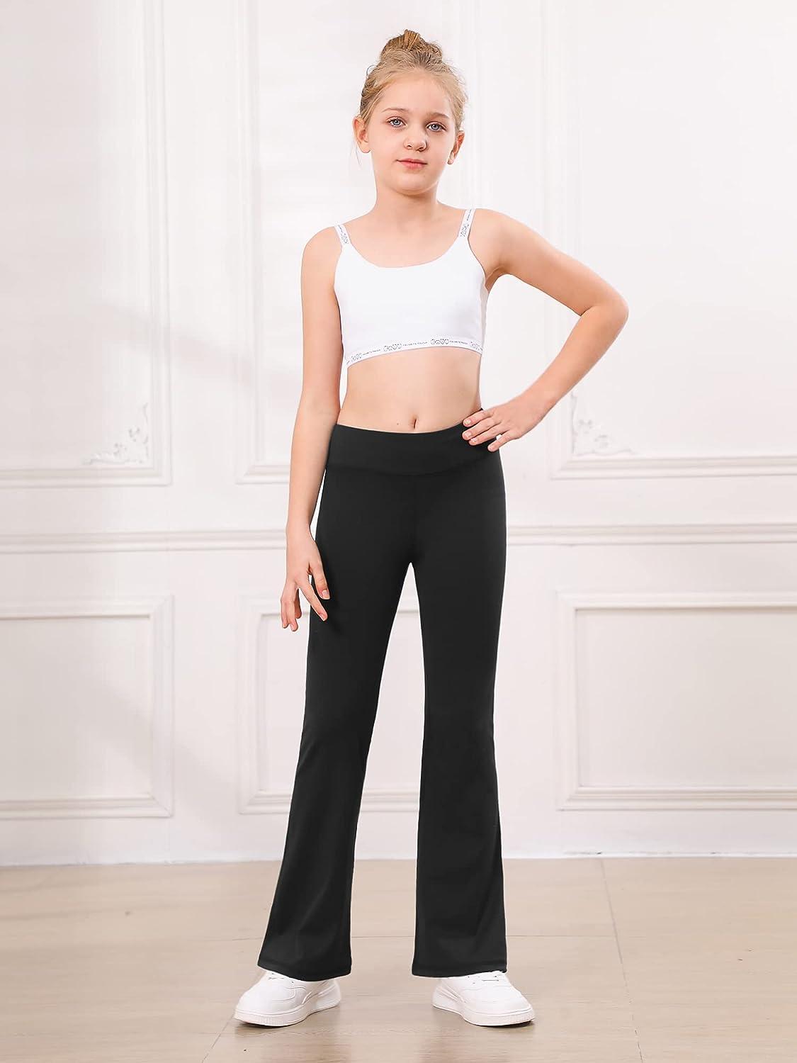 Ruanyu Kids Casual High Waisted Flare Pants for Girls Cute Workout Dancing  Yoga Bell Bottoms Leggings 