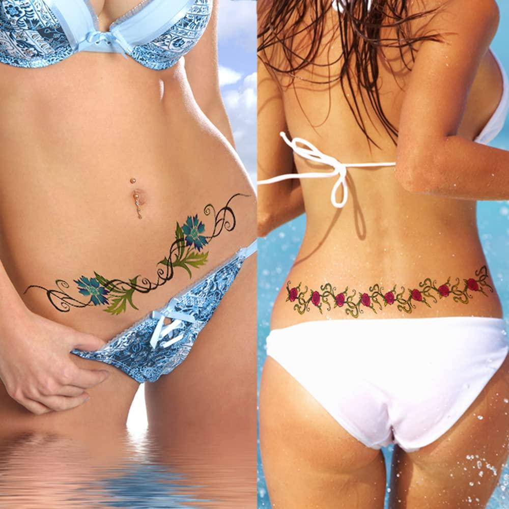 Butterfly Flower Girls Temporary Tattoo Waist Underboob Body Fake Tattoo  Sticker Leg Belly Waterproof Juice Tattoos For Women