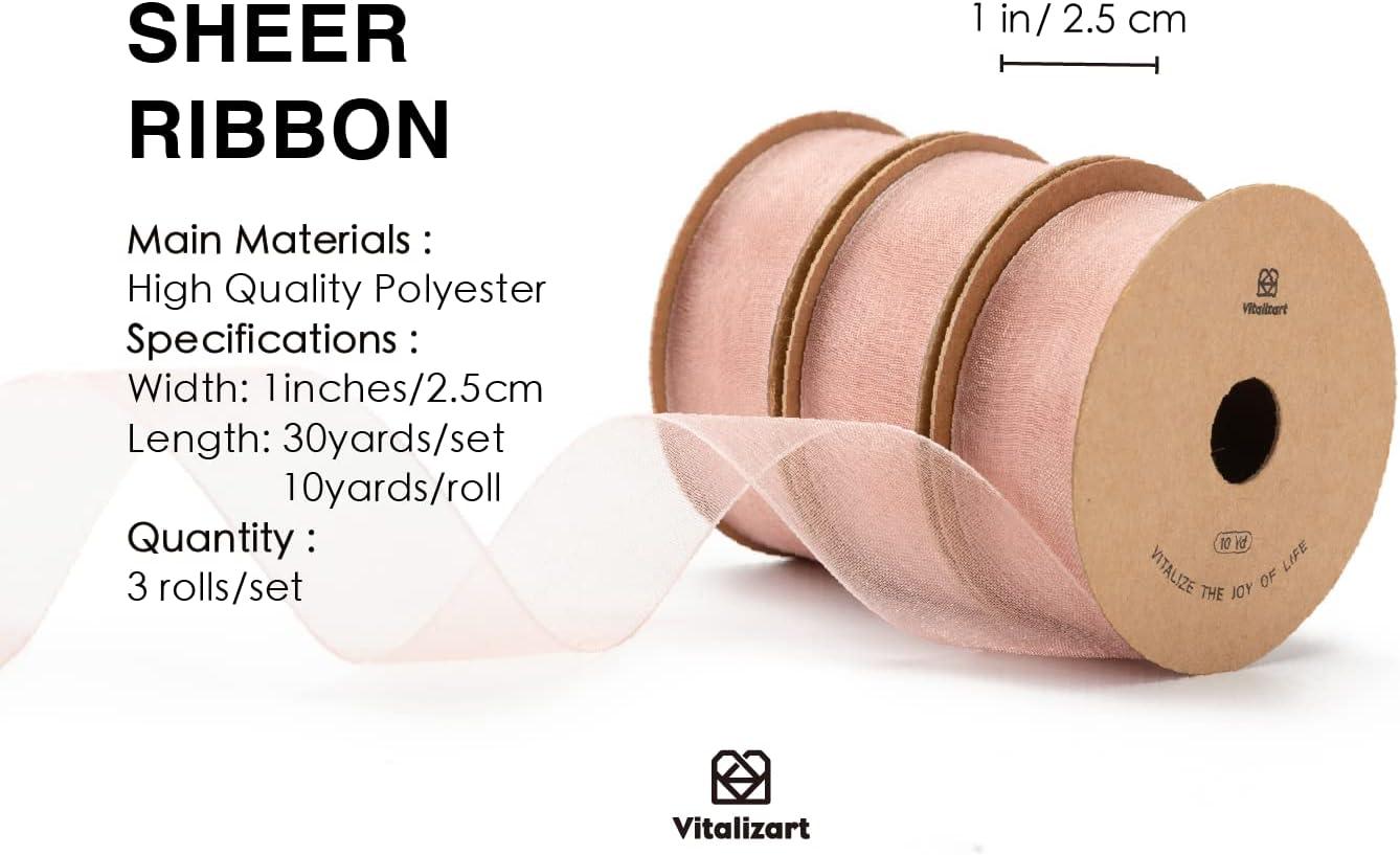 Vitalizart Rose Gold Ribbon Organza Sheer Ribbon 1 inch x 30Yd in Total  Handmade Eco-Friendly Fabric Ribbons for Gift Wrapping Christmas Tree  Crafts