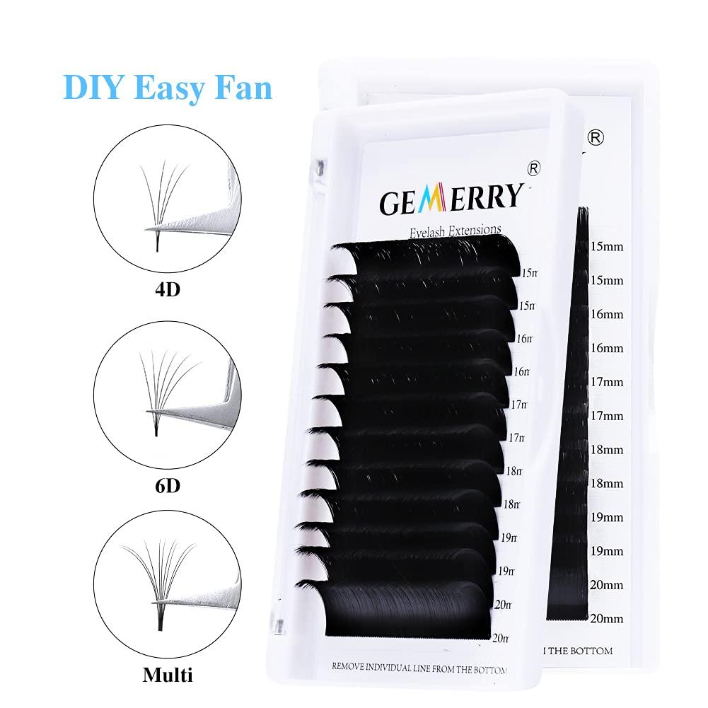 Volume Lash Extensions 0.05 Easy Fan Volume Lashes D Curl 15-20mm Eyelash  Extensions Easy Fan Lash Self Fanning 2D-10D Auto Rapid Blooming by GEMERRY  (0.05-D Curl-Mix 15-20mm) 0.05-D-15-20mm
