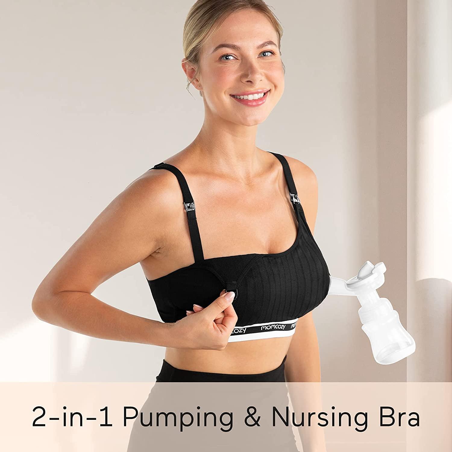 Momcozy Lycra Pumping Bra Hands Free with Fixed Padding for Good Shaping,  Comfortable Support Pumping and Nursing Bra in One, Seamless Maternity  Breast Pump Bra & Maternity Bra at  Women's Clothing