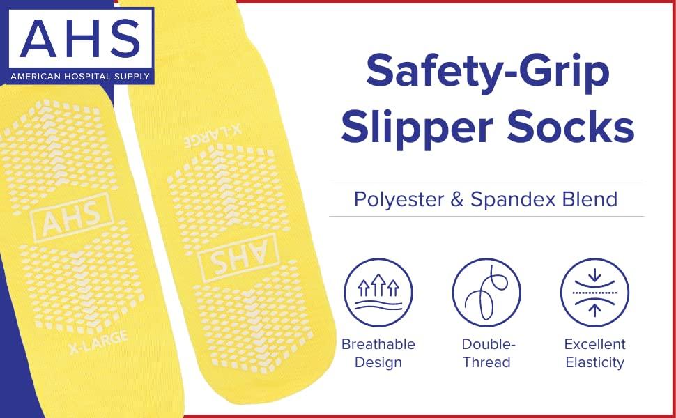 American Hospital Supply Grippy Socks | Yellow, 1 Size Fits Most Hospital  Socks | Double Sided Grip Socks with Elastic Cuff | Pack of 6