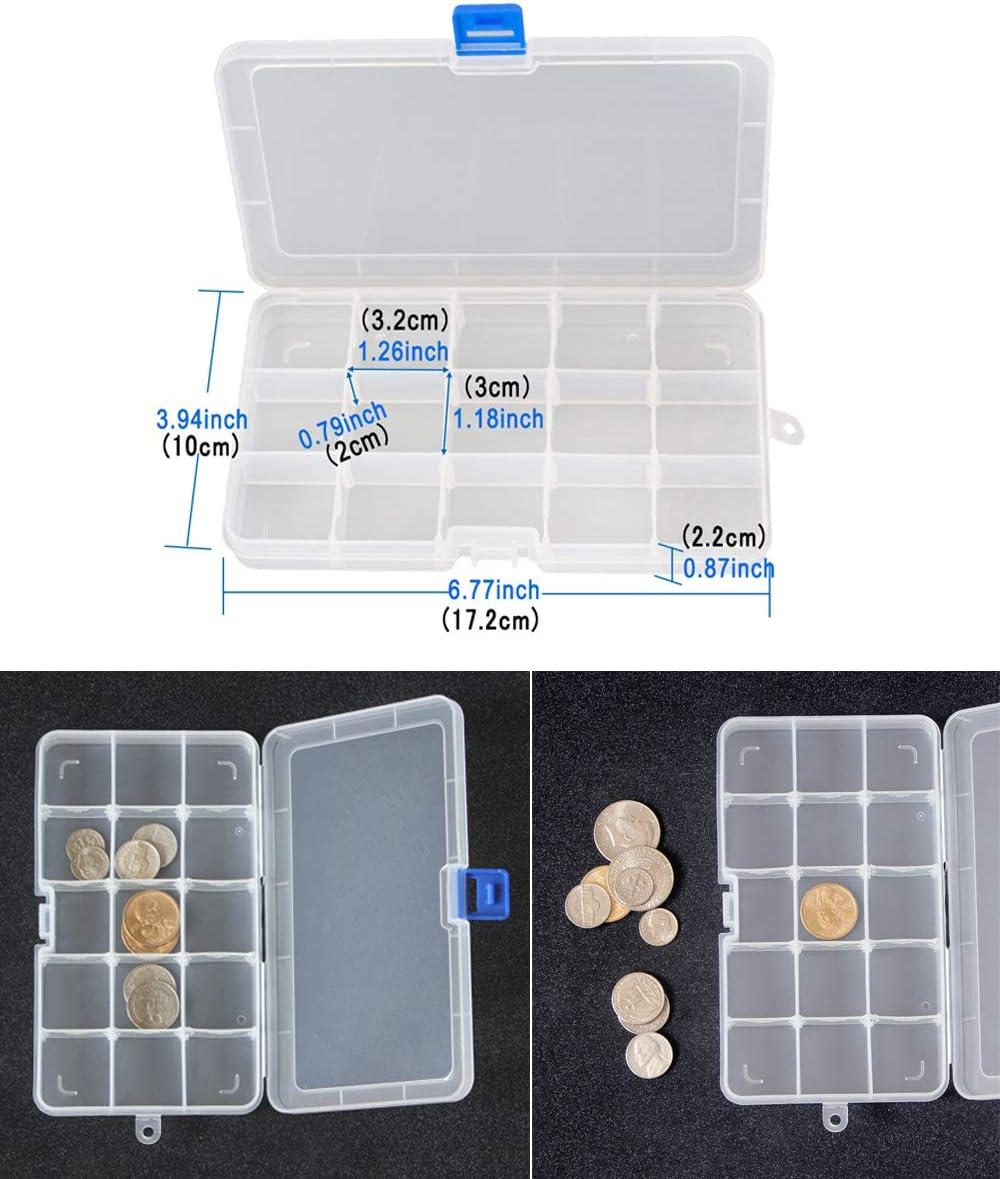 2 Pack 18-Grid Plastic Organizer Box with Removable Dividers for Jewelry,  Beads, Craft Supplies, Small Parts, Snacks, and More - Clear Container with