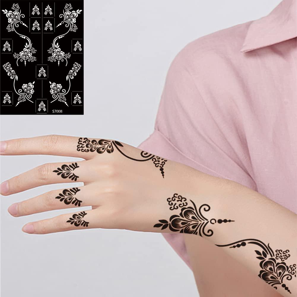 2 Sheets Maroon Henna Hand Tattoo Stickers Temporary Tattoo Waterproof Body tattoo  Stickers Black Friday | SHEIN USA
