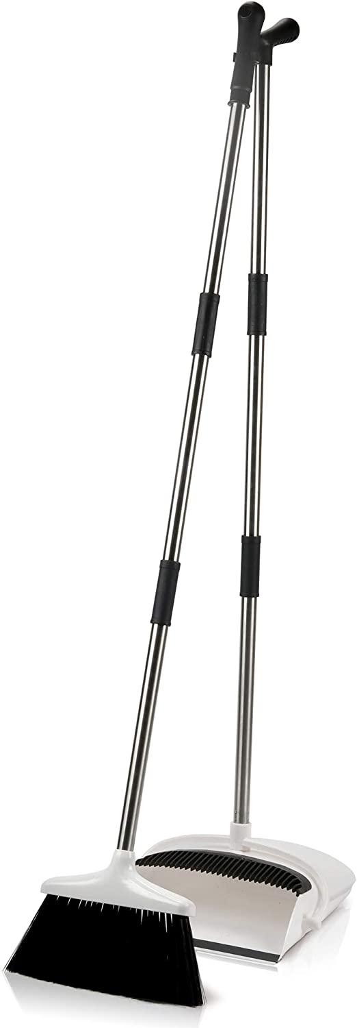 Dust pan Broom Set with Upgrade Combo and Sturdiest Extendable Long Handle,  4 Layers Bristles, Upright Standing for Home, Office, Kitchen, Lobby –  USAWWS