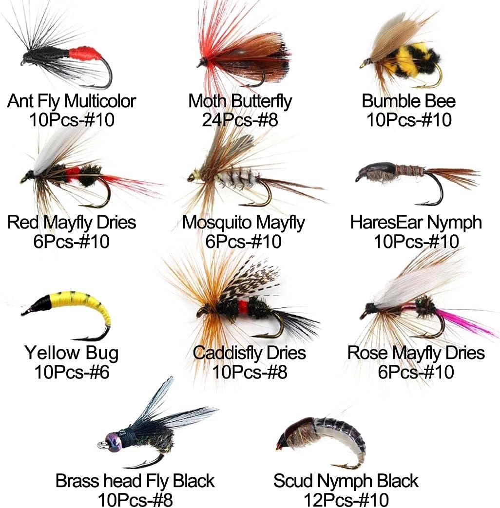 Fly Fishing Flies, Wet and Dry Fly Assortment, Fishing Gear