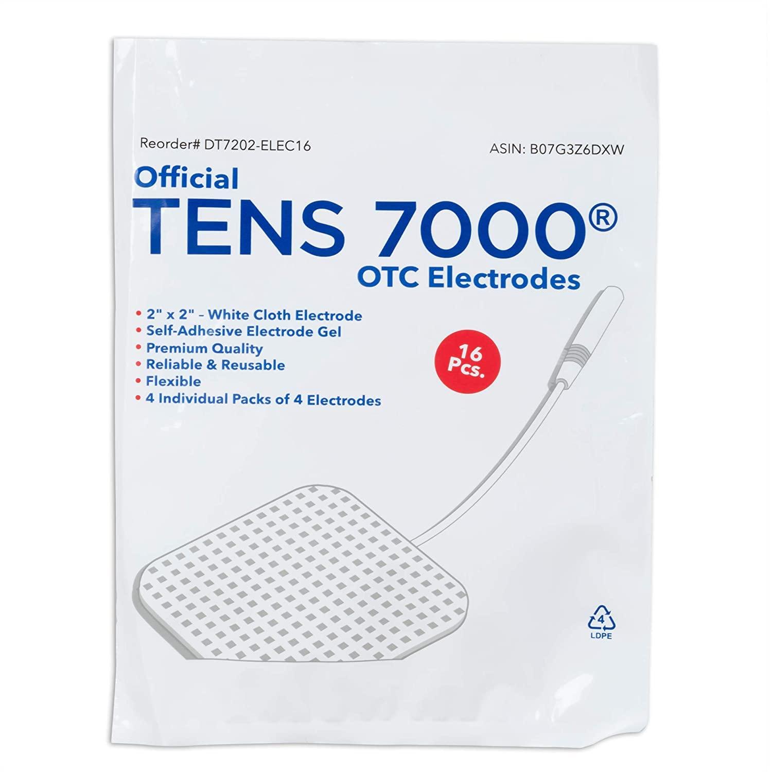 Tens 7000 Official Tens Unit Electrode Pads, 16 Pack - Premium Quality OTC Tens Pads, 2 x 4 - Compatible with Most Tens Machines, Replacement Pads